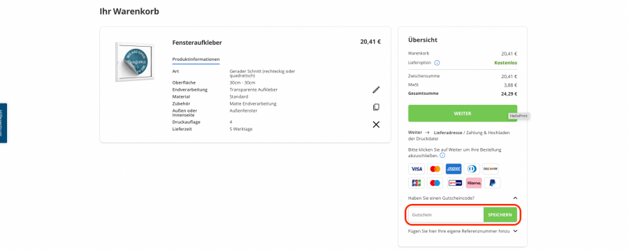 Box für Helloprint rabattcode